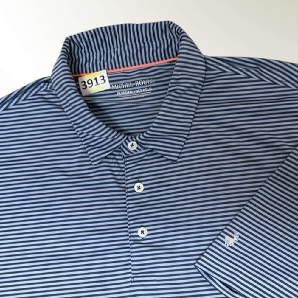 Michael Rouen Performance Blue/Black Stripe Golf Polo Shirt Men‎ 2XL China
